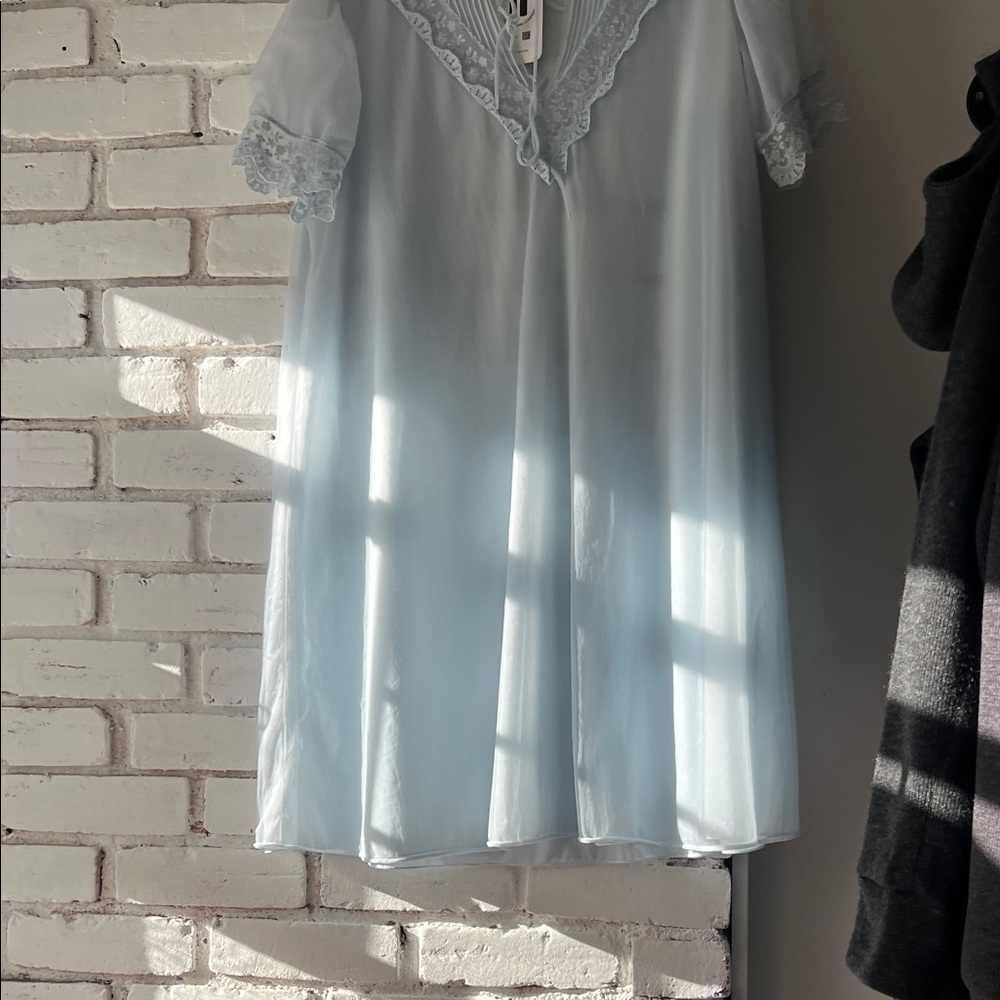 Light Blue Lace-Trim Nightgown flowy sleeved dress - out of stock - Picture 2 of 12